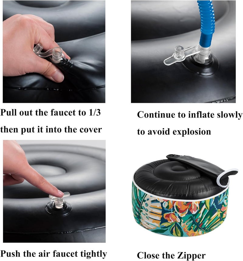 FUNHOME Inflatable Stool Ottoman Footrest with Handle, All Weather Footrest Seat with Foot Pump D20 xH9, Water Repellent Footstool Pouf for Home Patio Garden and Camping Use-Rosario Flower Leaf - Image 5